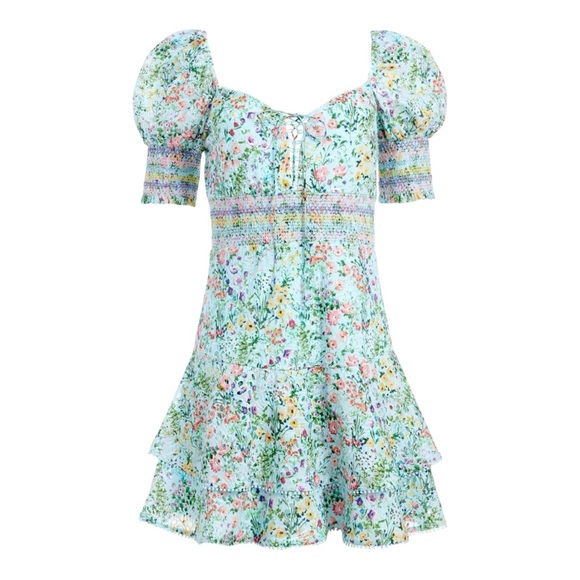 Alice + Olivia Crawford Floral Print Puff Sleeve Sweetheart Neck Mini Dress - 0 - Picture 6 of 16